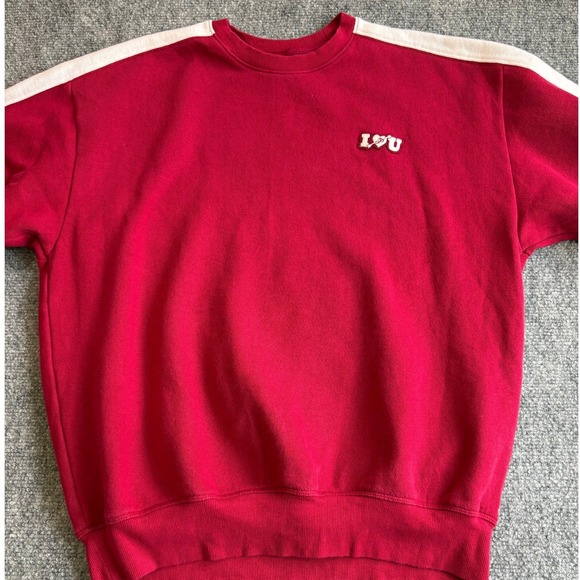 PINK Victoria's Secret Tops - Victoria's Secret PINK Red Sweatshirt White Stripe Heart Patch Small
